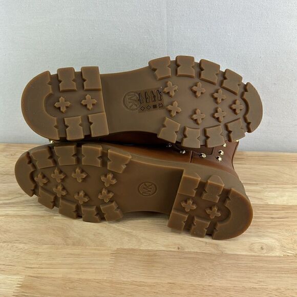 Michael Kors Ridley Studded Leather Gore Lug Sole Booties- Luggage- Size 7.5 M- - Picture 6 of 7